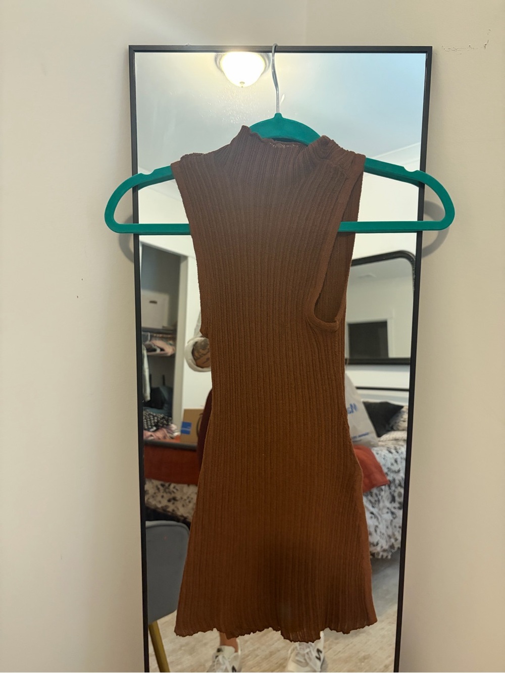 SKIMS Ribbed Sleeveless Mock Neck Tunic in Brown